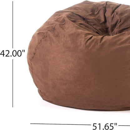 5-Foot Comfortable High-Density Shredded Foam Bean Bag Chair For Kids And Adults, With Removable Microsuede Cover, Ideal Reading And Bedroom Floor Lounge, French Roast
