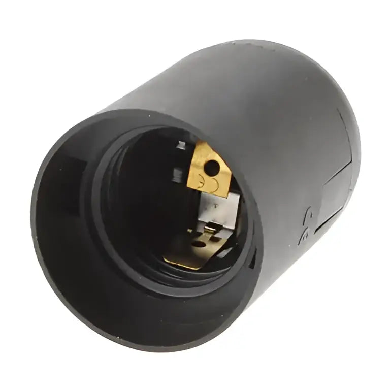 Black plastic e27 lamp bulb holder fitting with gold metal contacts for living room lighting socket