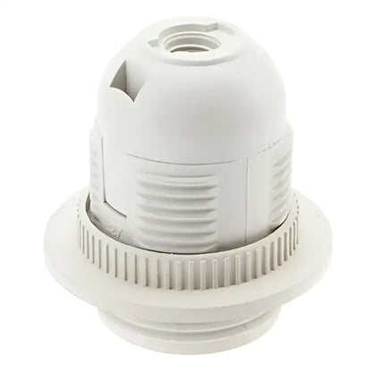 White plastic e27 lamp bulb holder fitting with ribbed texture and threaded base for living room use