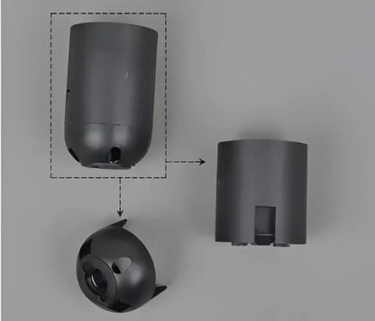 Dark gray cylindrical e27 lamp bulb holder fitting with rounded base and small side openings for living room use