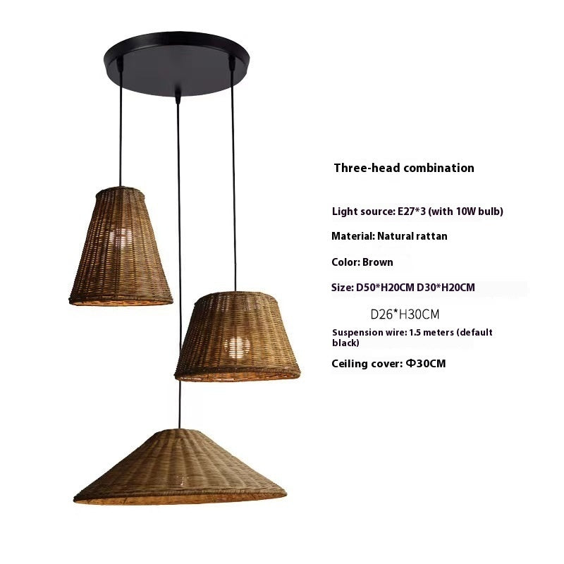 Bamboo Woven Rattan Vintage Wabi Sabi Style Pendant Light