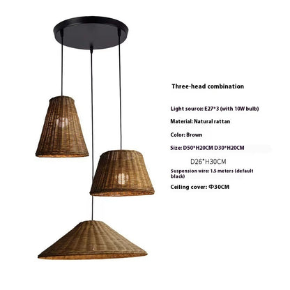 Bamboo Woven Rattan Vintage Wabi Sabi Style Pendant Light