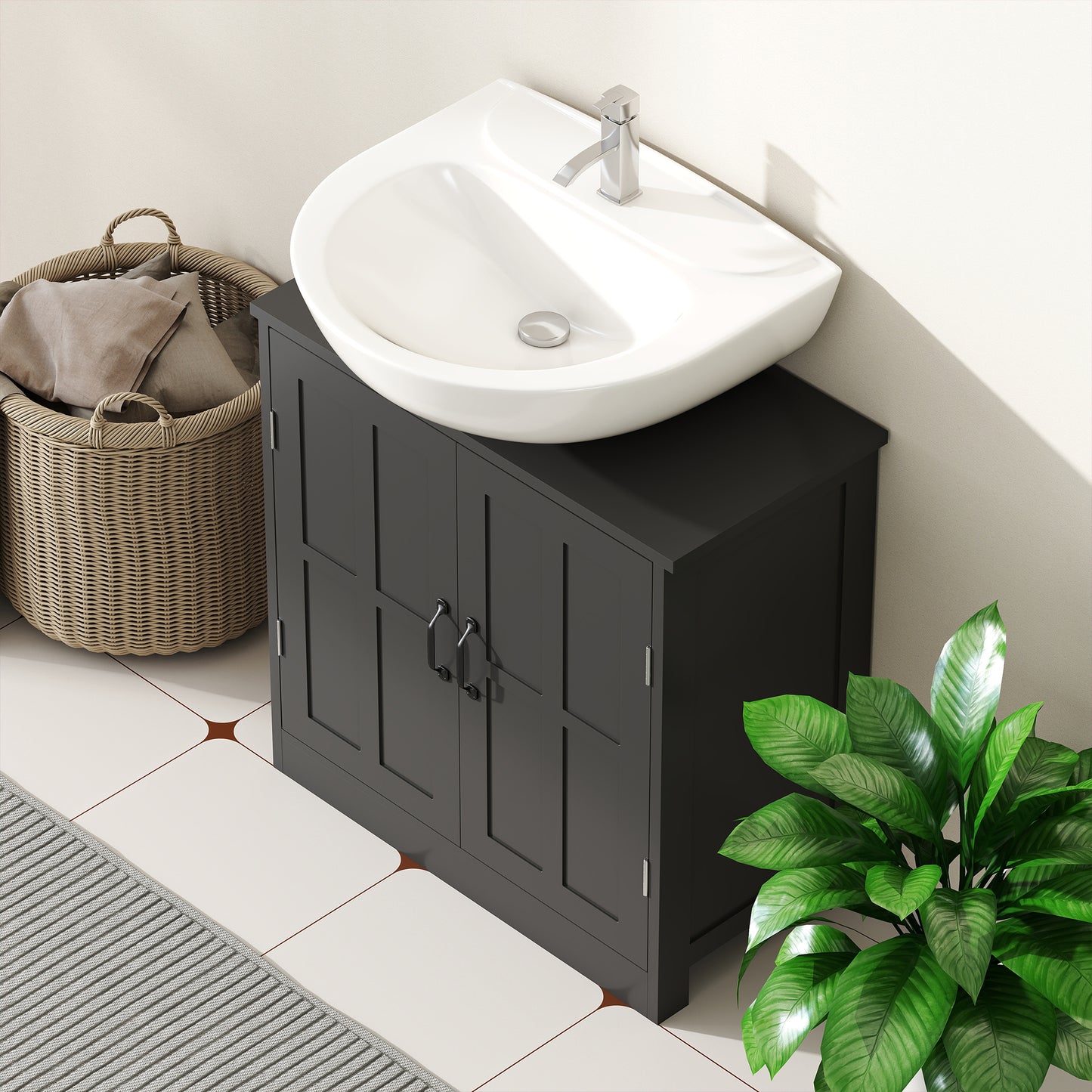 Bathroom Sink Cabinet, Pedestal Sink Cabinet with Adjustable Shelf, Black