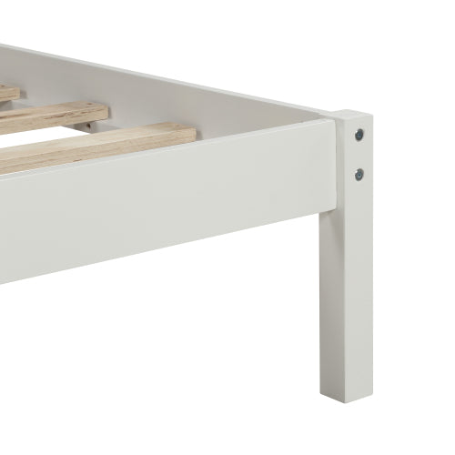 White Wood Platform Bed Pine Full Size No Box Spring