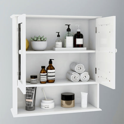 Bathroom Wall Cabinet With Double Mirror Doors And Shelves