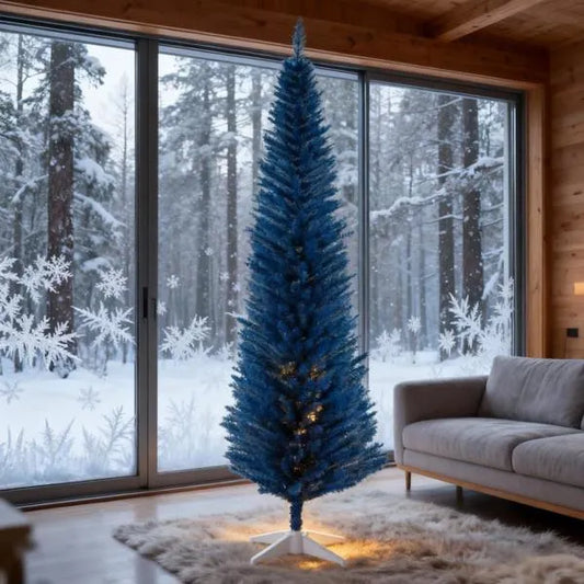 Pencil Christmas Tree,Decorated Christmas Tree With Realistic Branch Tips And Plastic Stand