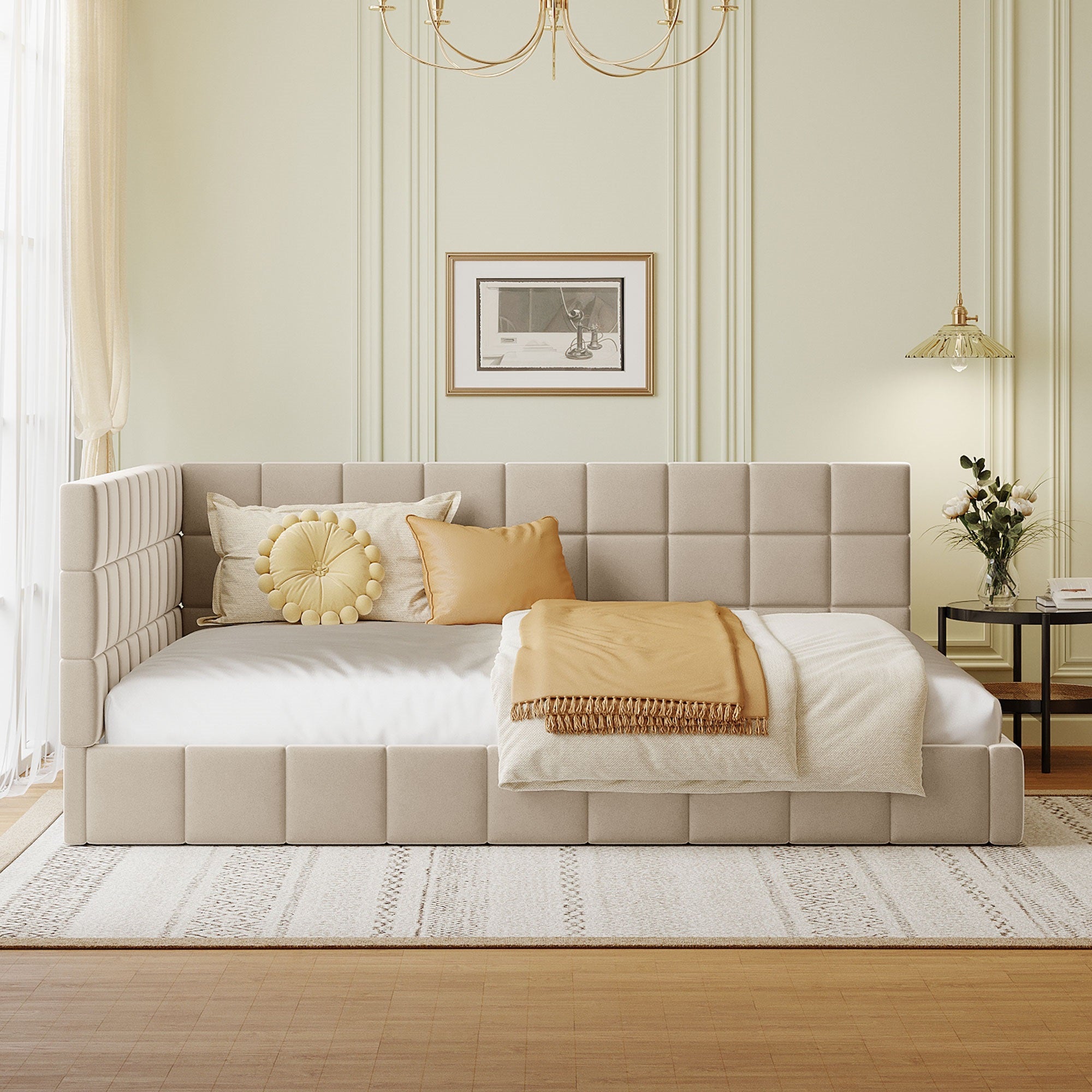 Beige Velvet Sofa Bed