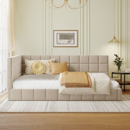 Full-size Upholstered Sofa Bed, Sofa Bed Frame - Beige, Velvet
