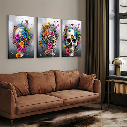 3 Pieces Skull Art Canvas Painting - Framed Contemporary Abstract Minimalist Artwork For Living Room Bedroom Bathroom--Selling On Temu Is Prohibited