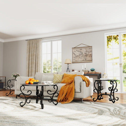 3 Piece Tempered Glass Surface Coffee Table Set Decor Coffee Table