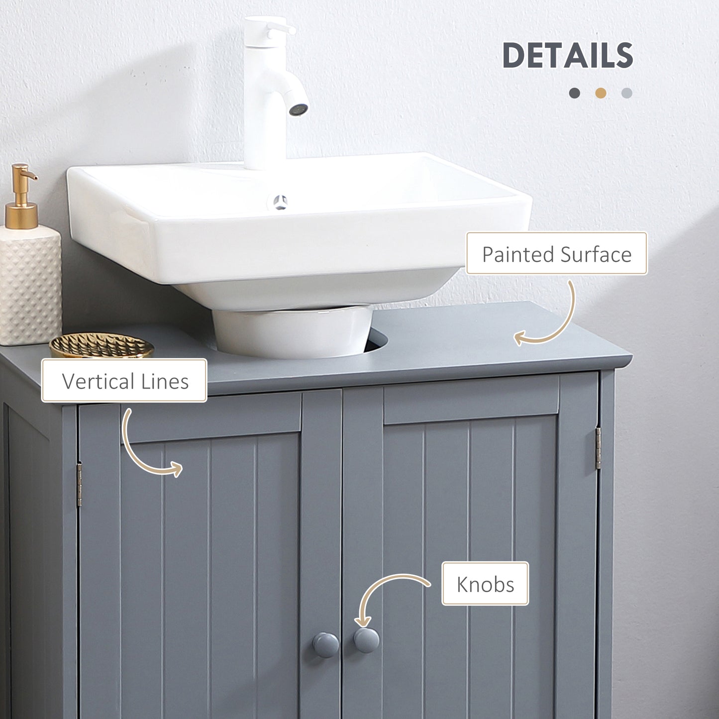 Under Sink Bathroom Cabinet, Pedestal Sink Storage Cabinet with 2 Doors, Shelf and U-Shape, Gray