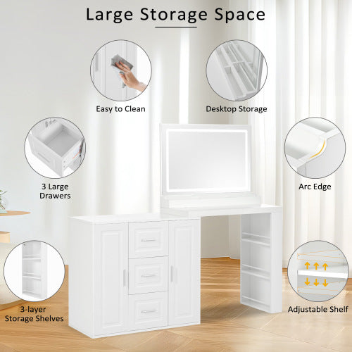 White Makeup Vanity Desk With Mirror Storage Bedroom