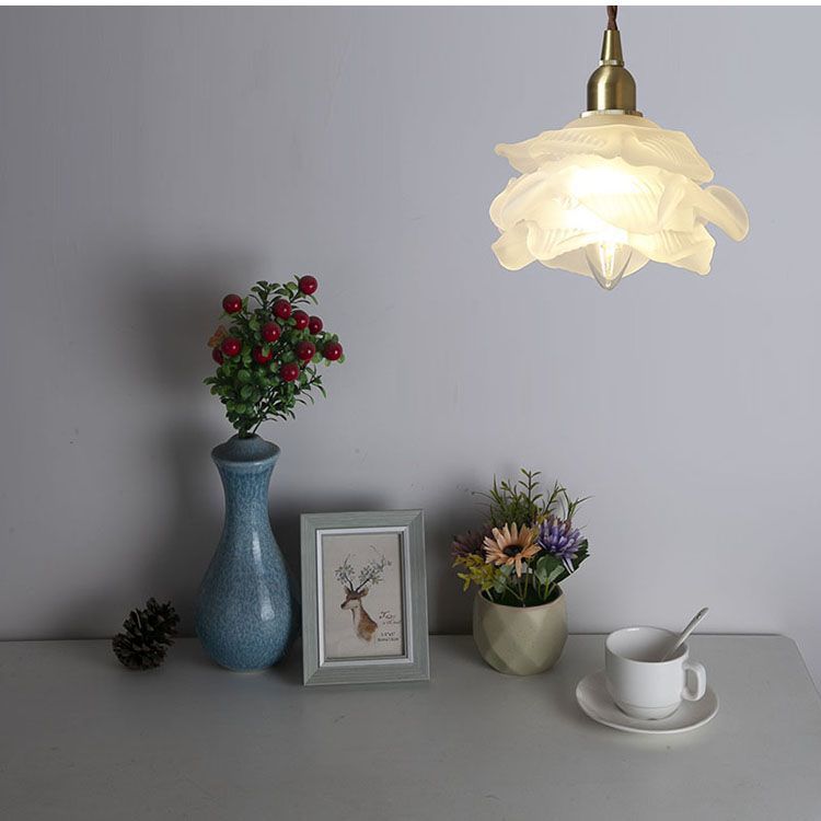 French Flower Glass Brass Small Chandelier Japanese Simplicity