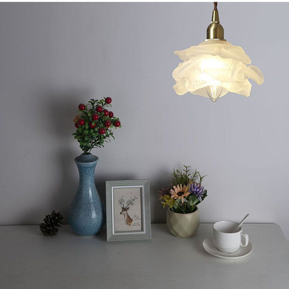 French Flower Glass Brass Small Chandelier Japanese Simplicity