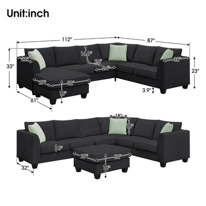 112 87 Sectional Sofa Couches, 7 Seats Modular Living Room Sets