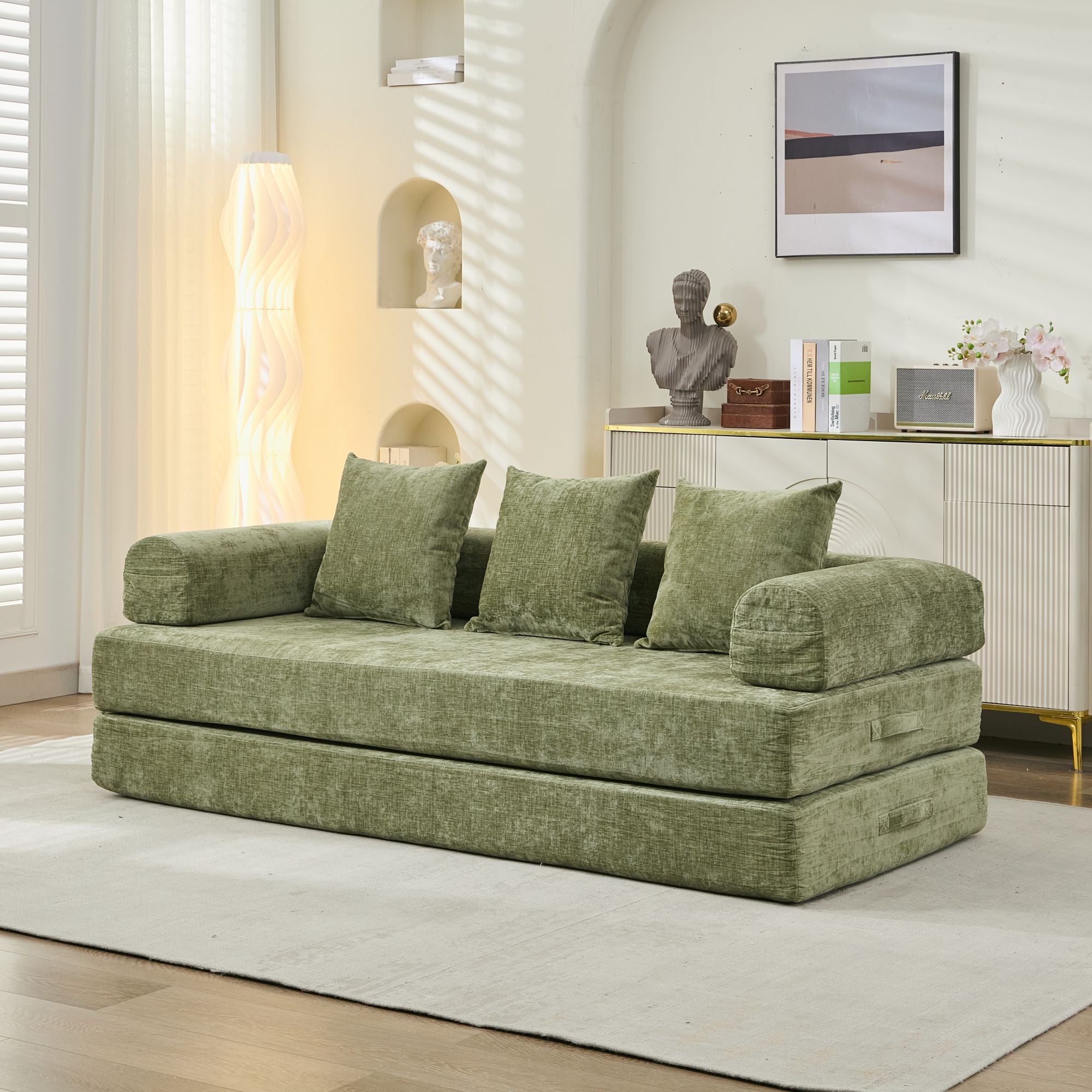 Green Chenille Floor Sofa