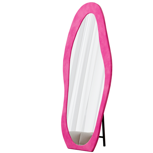 Full Length Mirror, 63 X 24 Floor Mirror  Wall Mirror, Flannel Wrapped Wooden Frame Floor Mirror, Irregular Wavy Mirror Standing Halling Large Wall Mirror For Bedroom,Living Room, Dressing Room