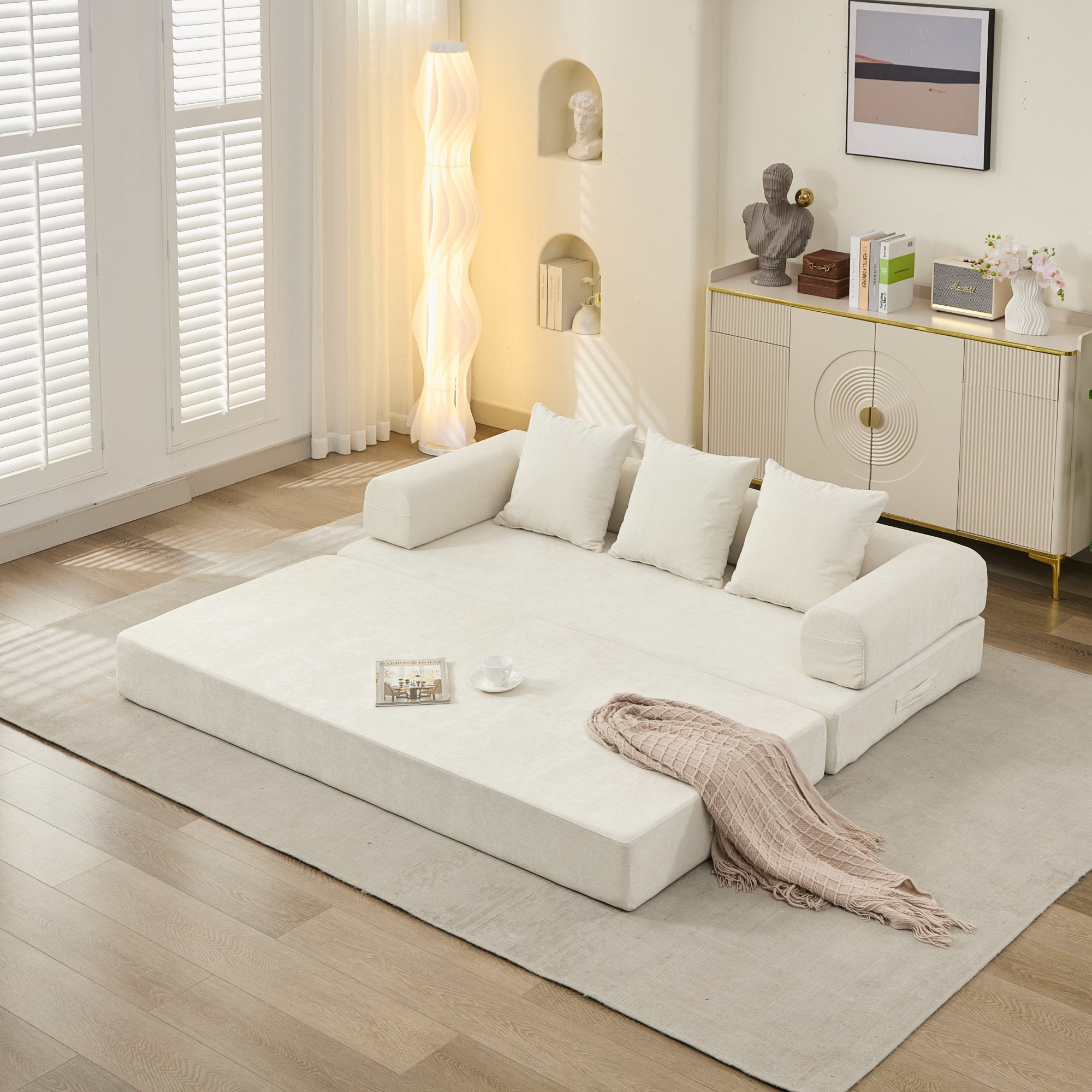 Beige Chenille Floor Sofa