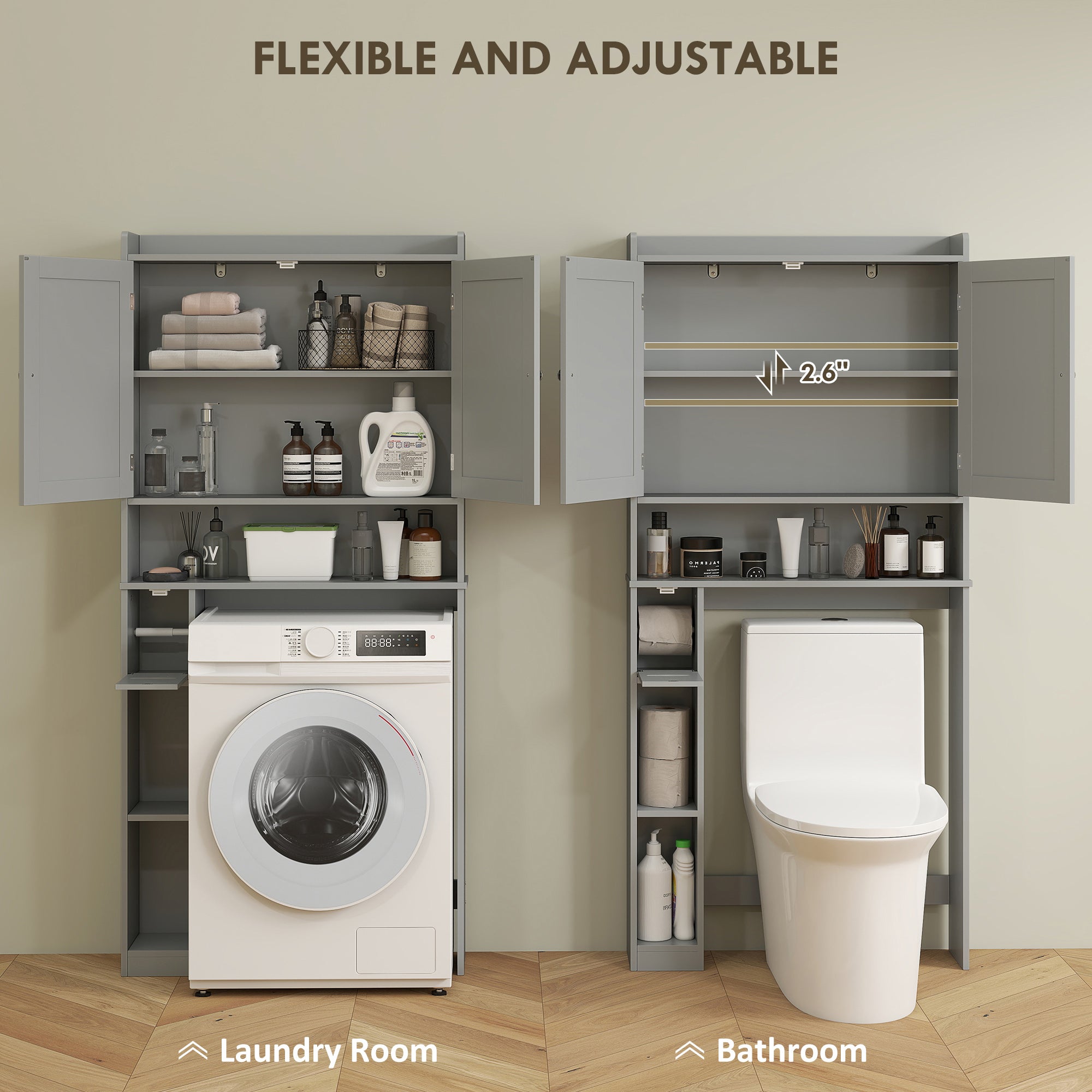 White Modern Storage Cabinet Over-Toilet Two-Tier