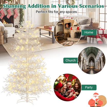 6FT Pre-lit  Aspen Fir  Artificial Christmas Tree, Hinged Xmas Tree 623 Snow Flocked Branch Tips, 420 Warm White LED Lights, Holiday Coral Christmas Tree For Home Party