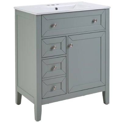 Solid Wood Bathroom Vanity With Ceramic Undermount Sink 12 Soft Close Drawer Slides, Flip Bin  Single Drawer  Storage Drawer, Adjustable Shelf, 70kg Load Capacity, Gray