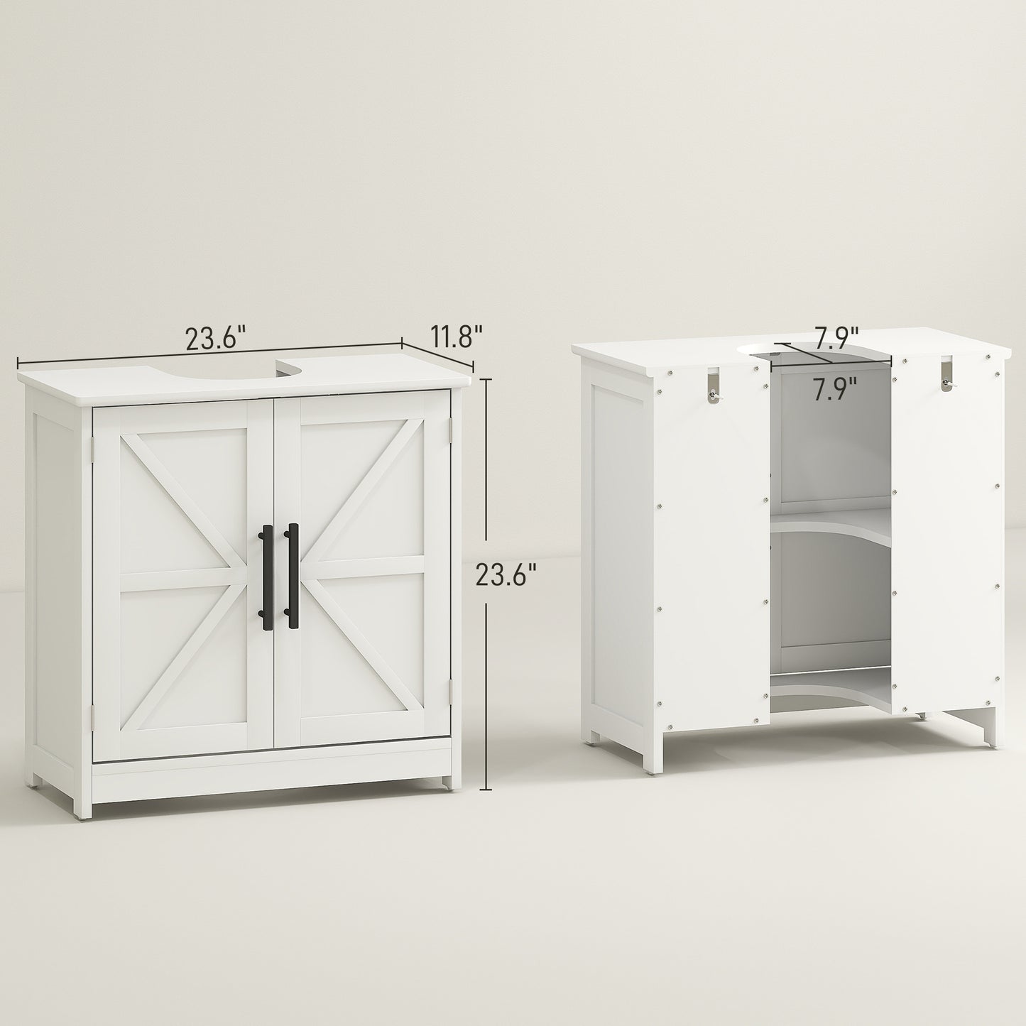Farmhouse Pedestal Sink Storage Cabinet, Bathroom Sink Cabinet with 2 Barn Doors and Adjustable Shelf, White