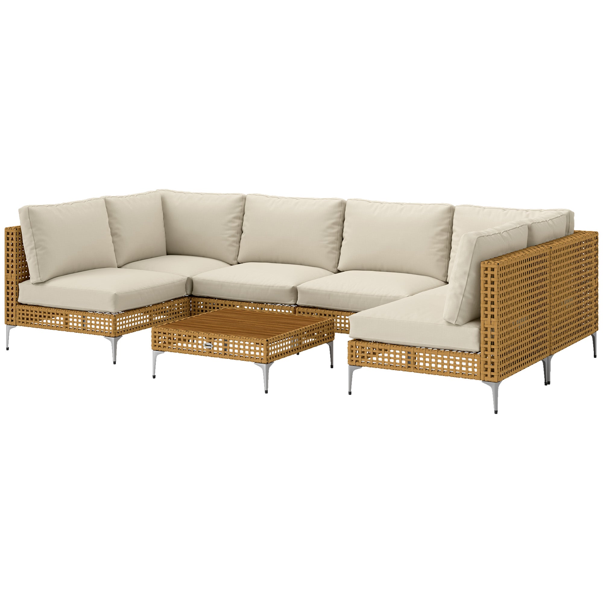 Wicker Patio Furniture Set 7-Piece Khaki Beige