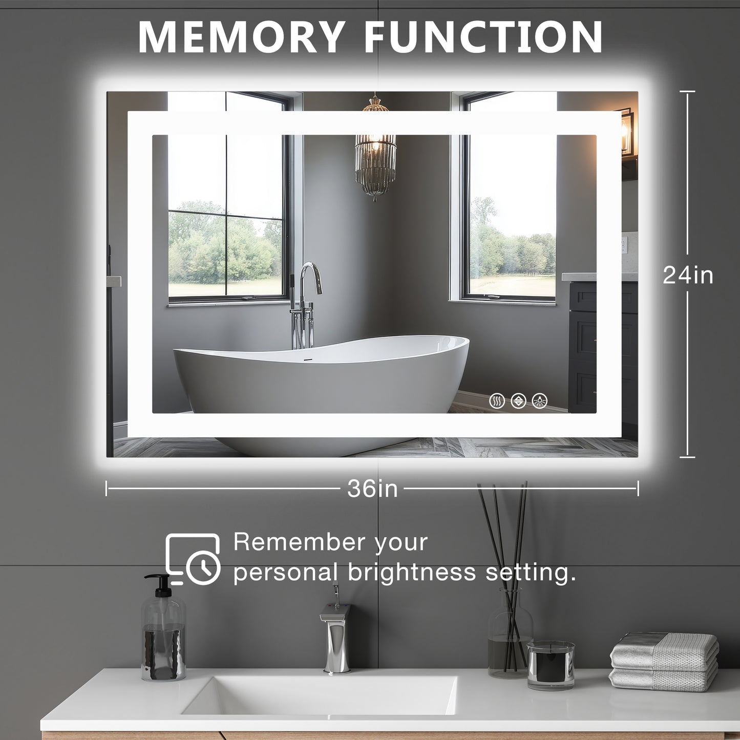Anti-fog LED Bathroom Mirror With Dual Light Source And Three Lighting Modes