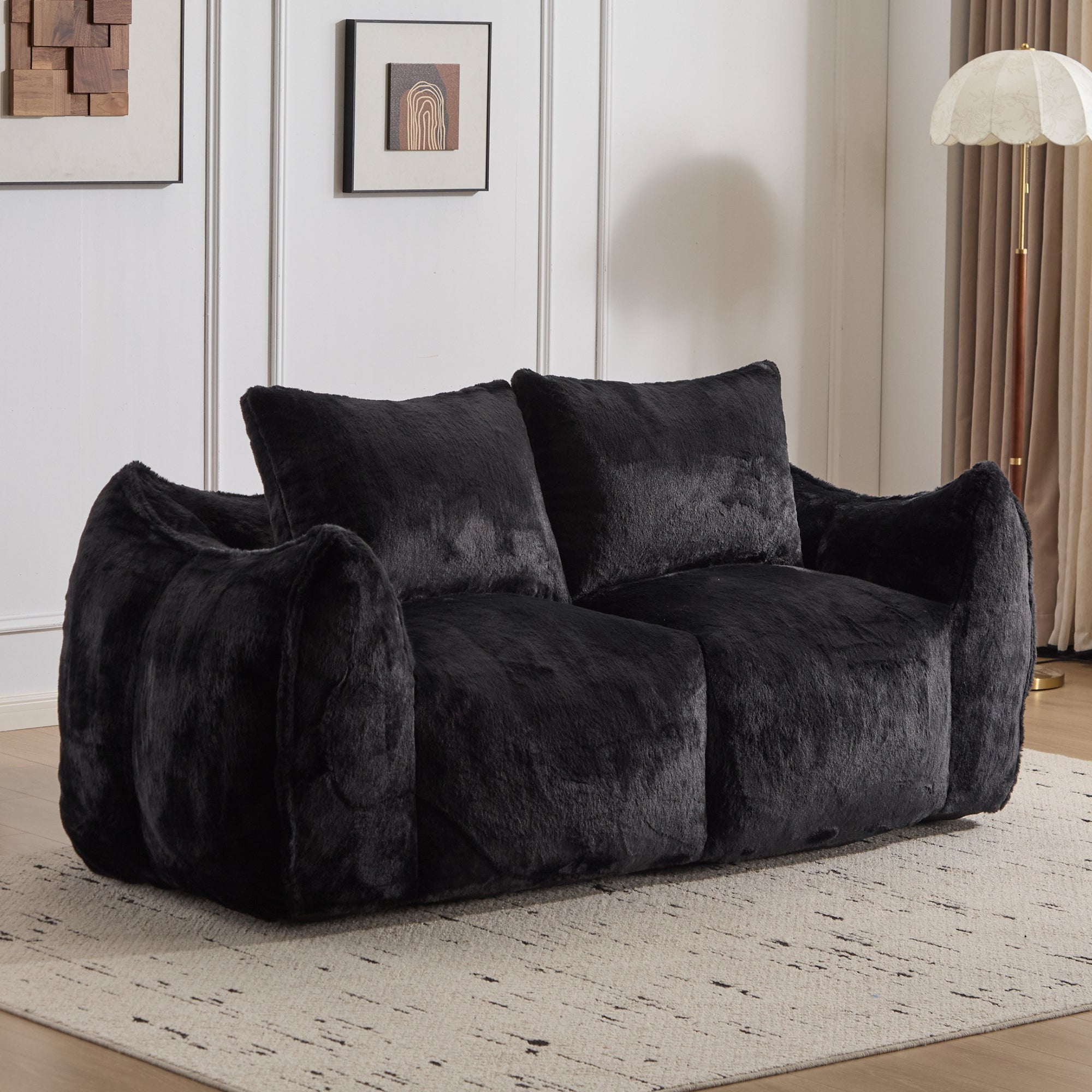 Black Fluffy Bean Bag Sofa