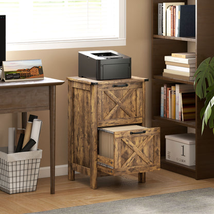 Vertical File Cabinet with 2 Drawers, Rustic Farmhouse Office Storage Cabinet for A4, Letter Size, Rustic Brown