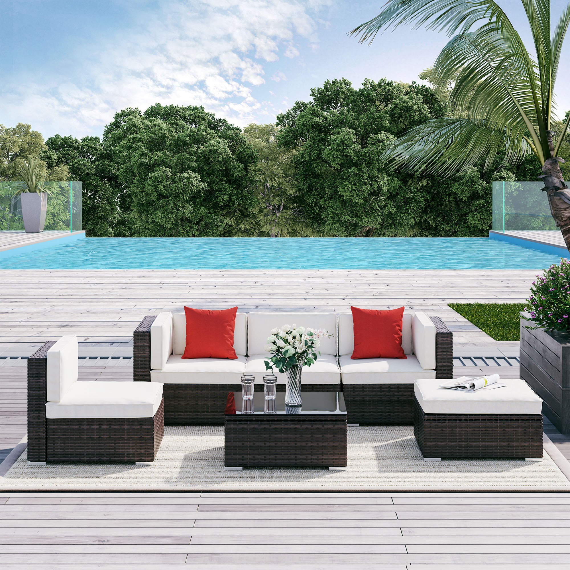 Grey Rattan Sectional Sofa
