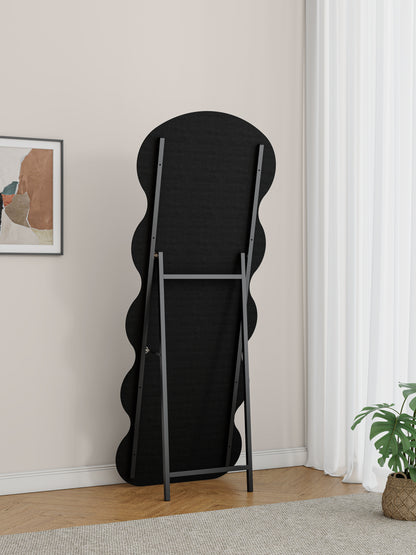 Flannel Full Length Wave Black Floor Mirror With Stand For Bedroom Living Room Hanging Or Against The Wall