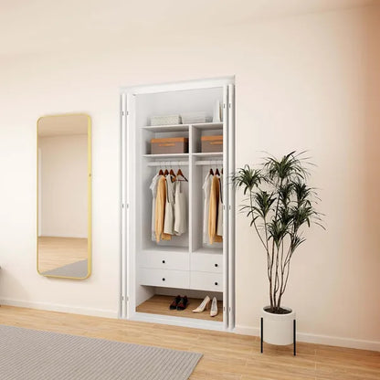 Closet Organizer System With Drawers,Walk In Closet Organizers And Storage, Wardrobe Closet With Closet Shelves, DIY Wooden Clothing Racks For Hanging Clothes (47" W X 16" D X 71" H)