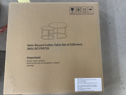 Nesting Coffee Table Set Of 2, 27.6inch Round Coffee Table Industrial Wood Finish With Sturdy Metal