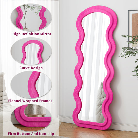 Flannel Full Length Wave Rose Floor Mirror With Stand For Bedroom Living Room Hanging Or Against The Wall