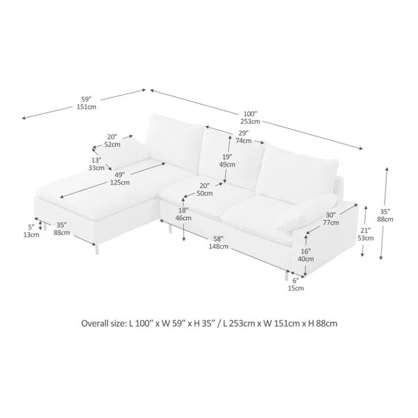 Linen Right Chaise Sectional Sofa