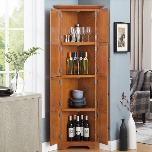 4-Tier 72 Corner Kitchen Pantry Storage Cabinet With 8 Doors Tall Storage Cabinet, Corner Cabinet And Adjustable Shelves, Home Farmhouse Bookshelf Cabinet For Bathroom, Living Room, Kitchen OAK