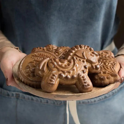 Brown intricately carved elephant-shaped ceramic cookie molds for gingerbread cake wooden mold decorbites kitchen tool