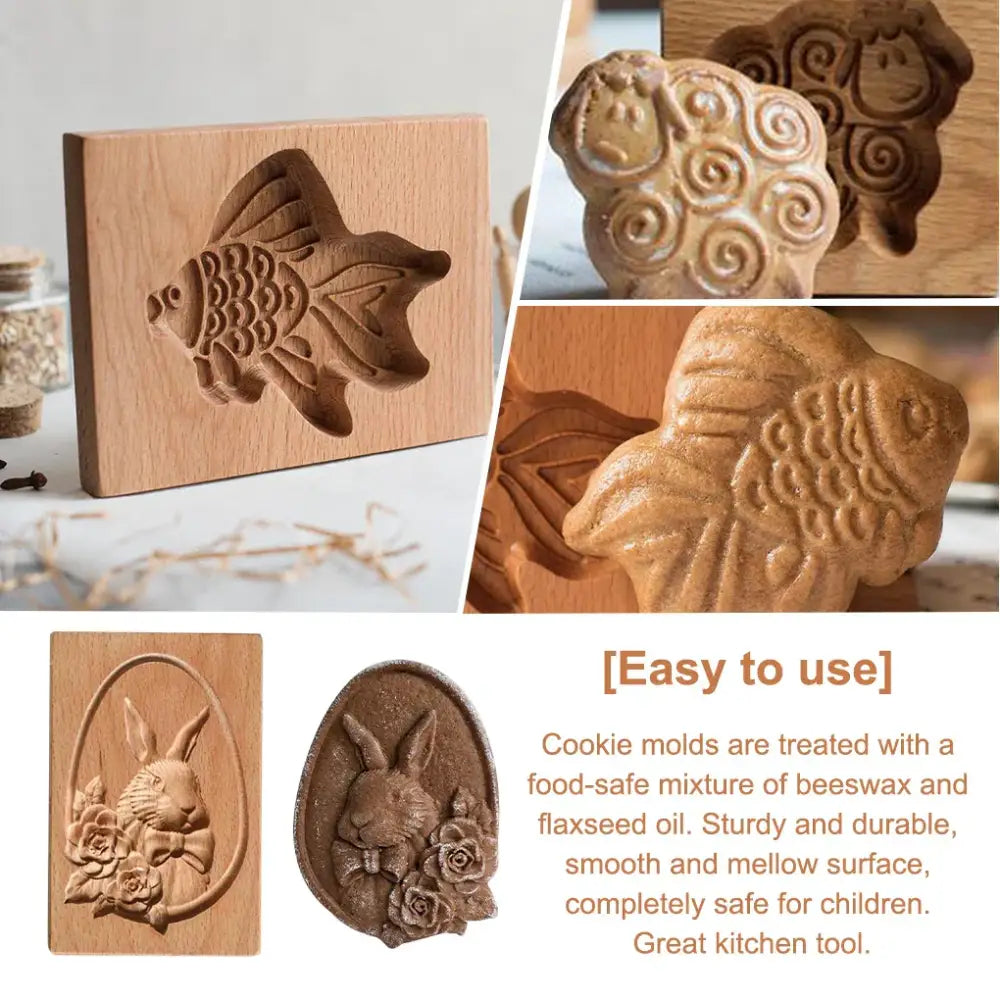 Wooden mold with carved fish design featuring detailed scales and fins for decorbites gingerbread cake wooden tool