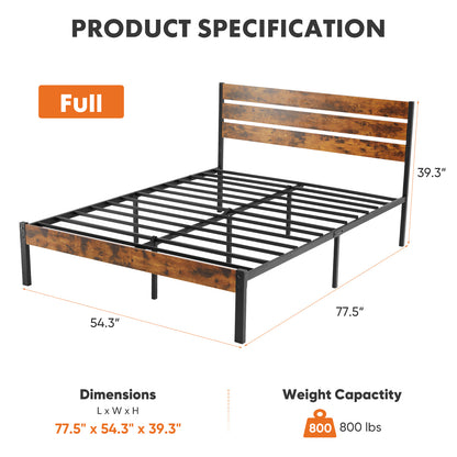 Metal Platform Bed Frame - Mattress Foundation With Headboard And Footboard