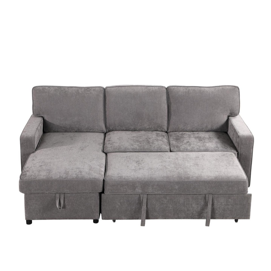 Upholstery Sleeper GREY Sectional Sofa With Storage Space, USB Port, 2 Cup Holders On Back Cushions