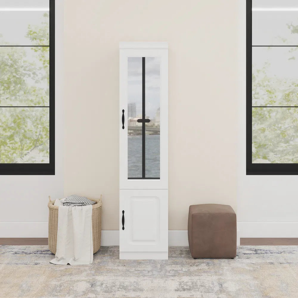 Slim White Glass Cabinet