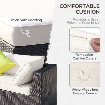 Outsunny 8 Pieces PE Rattan Corner Sofa Set With Thick Cushions, Aluminium Outdoor Rattan Garden Furniture Set With Glass Top Table, No Assembly Required, Mixed Brown