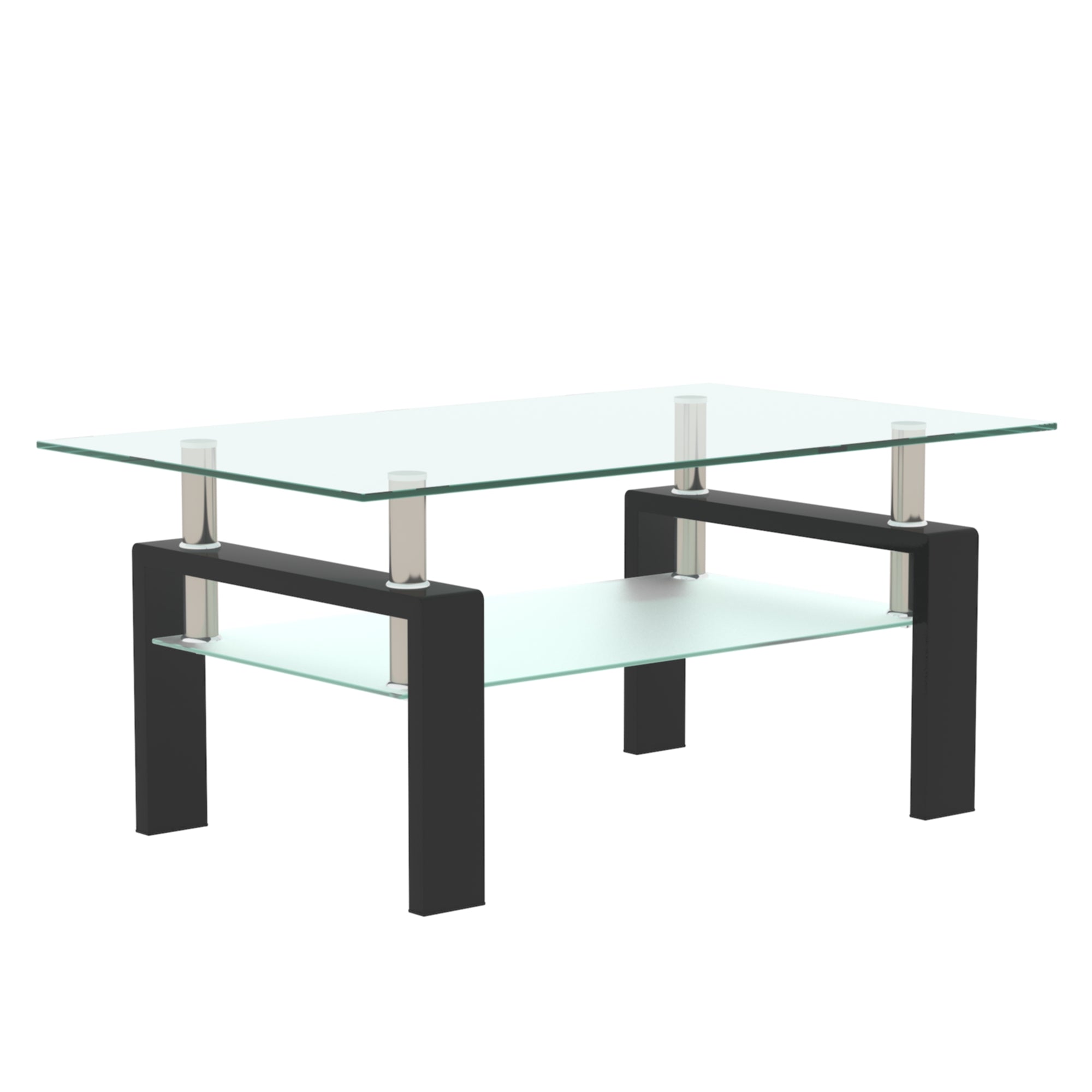 Black Glass Coffee Table Metal Frame Living Room