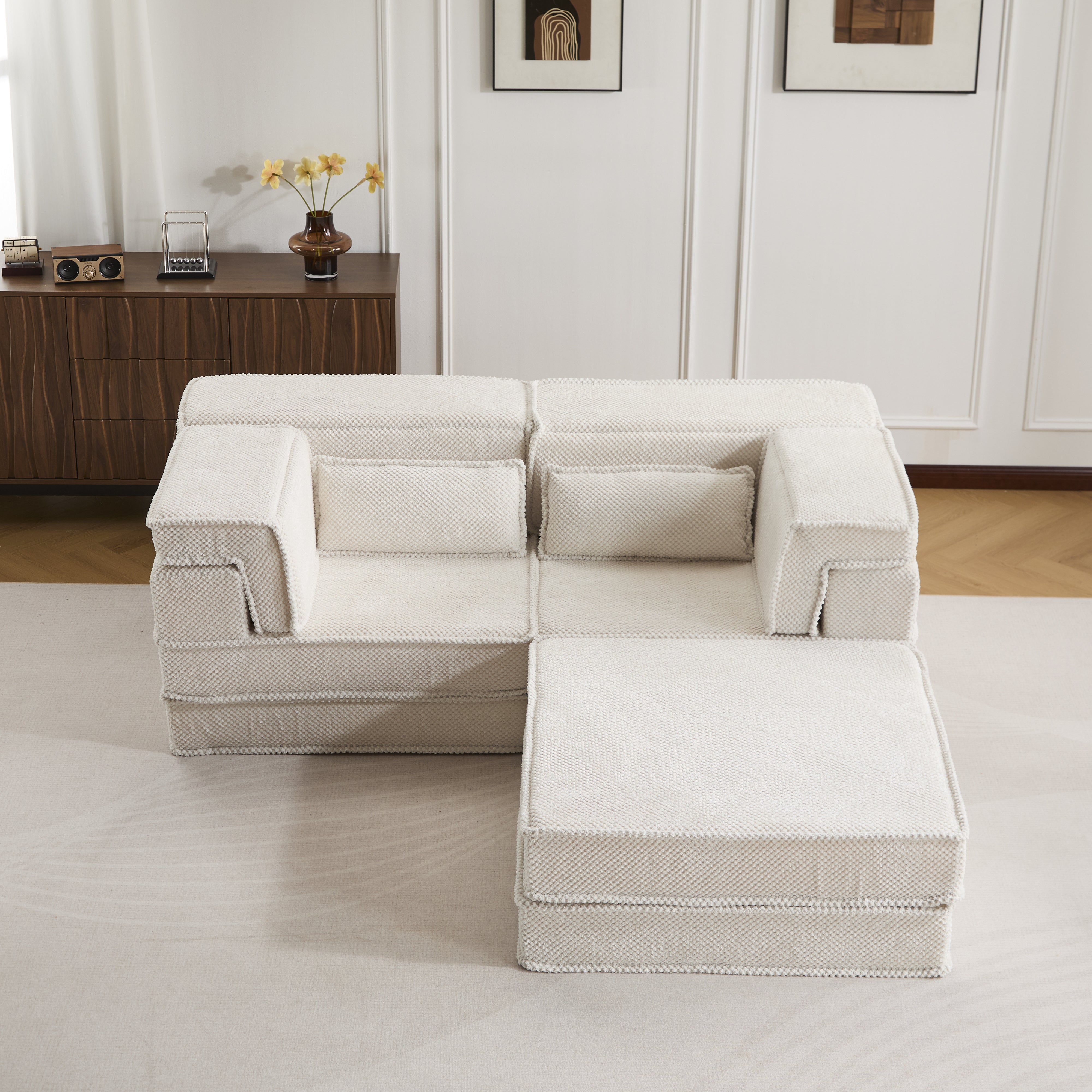 White 2-Seater Ottoman