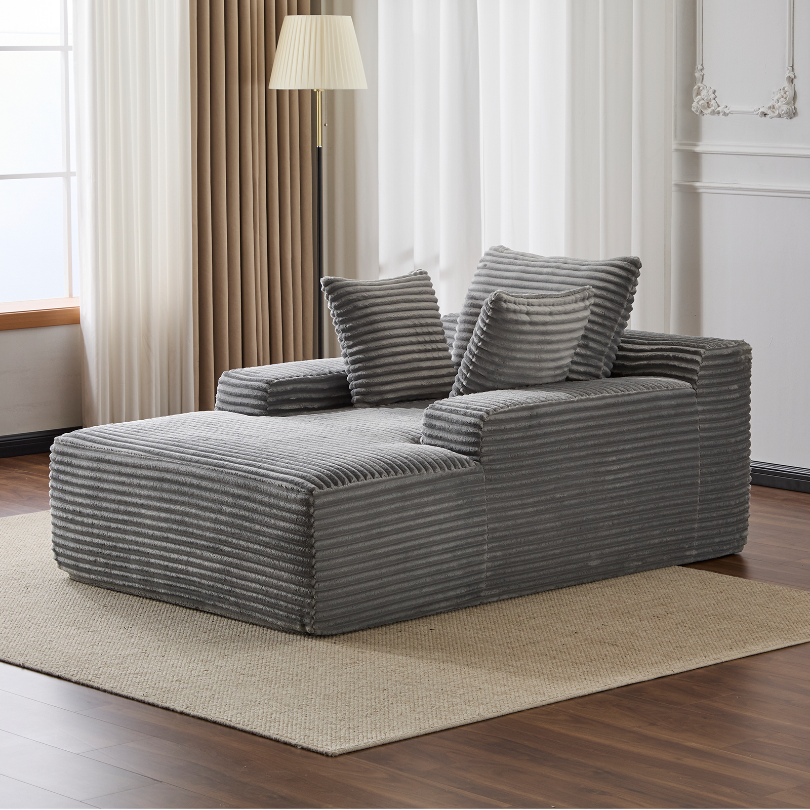 Grey Corduroy Chaise Lounge