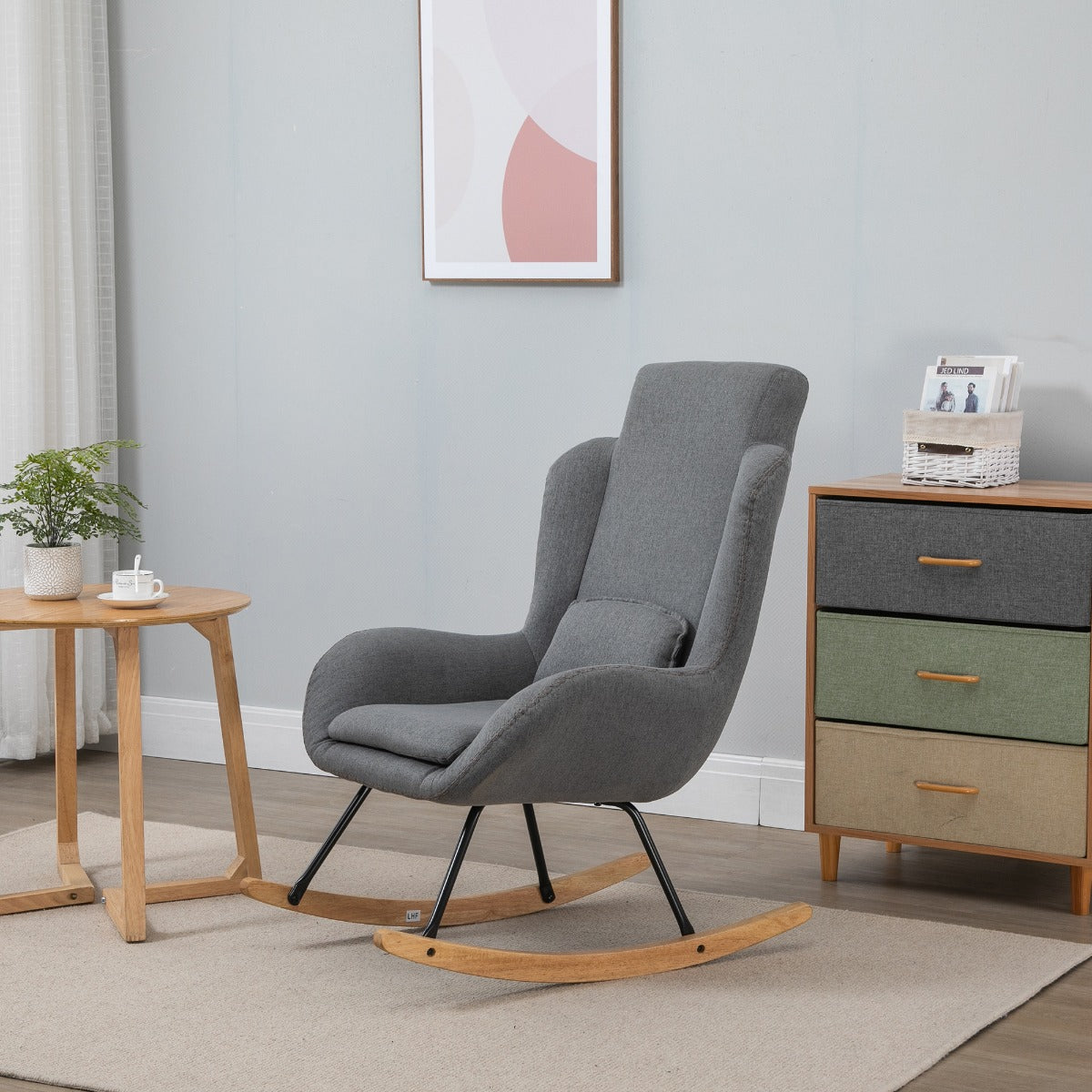 Modern Rocking Chair with Removable Lumbar Pillow Sofa Armchair with Thick Padding