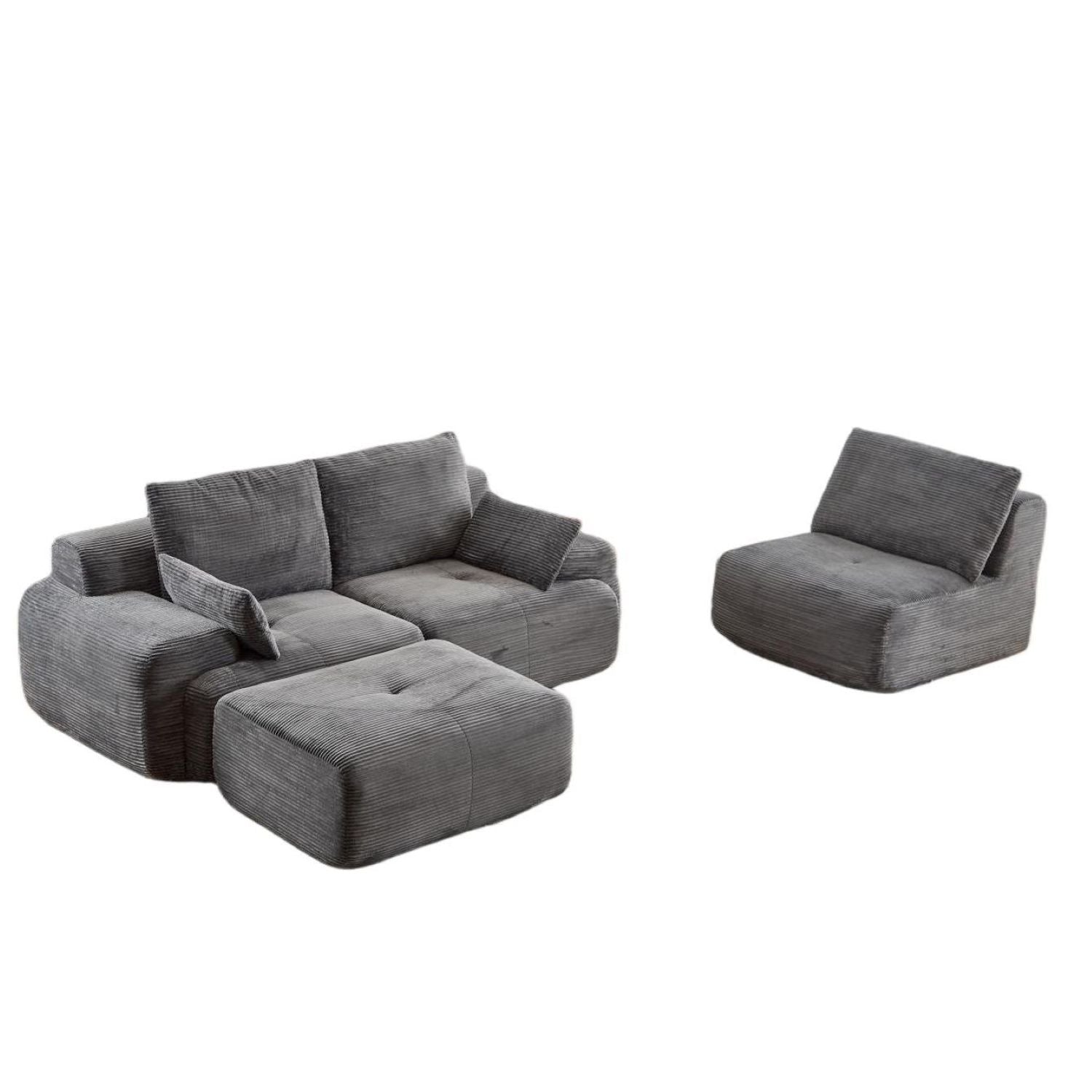 Grey Corduroy Sectional Sofa No-Assembly Cushions