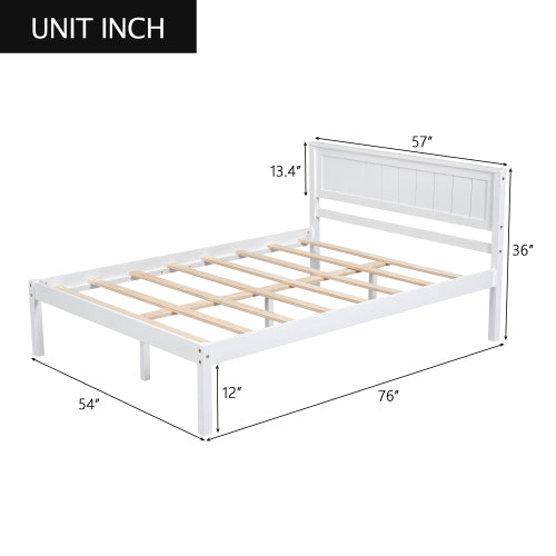 White Wood Platform Bed Pine Full Size No Box Spring