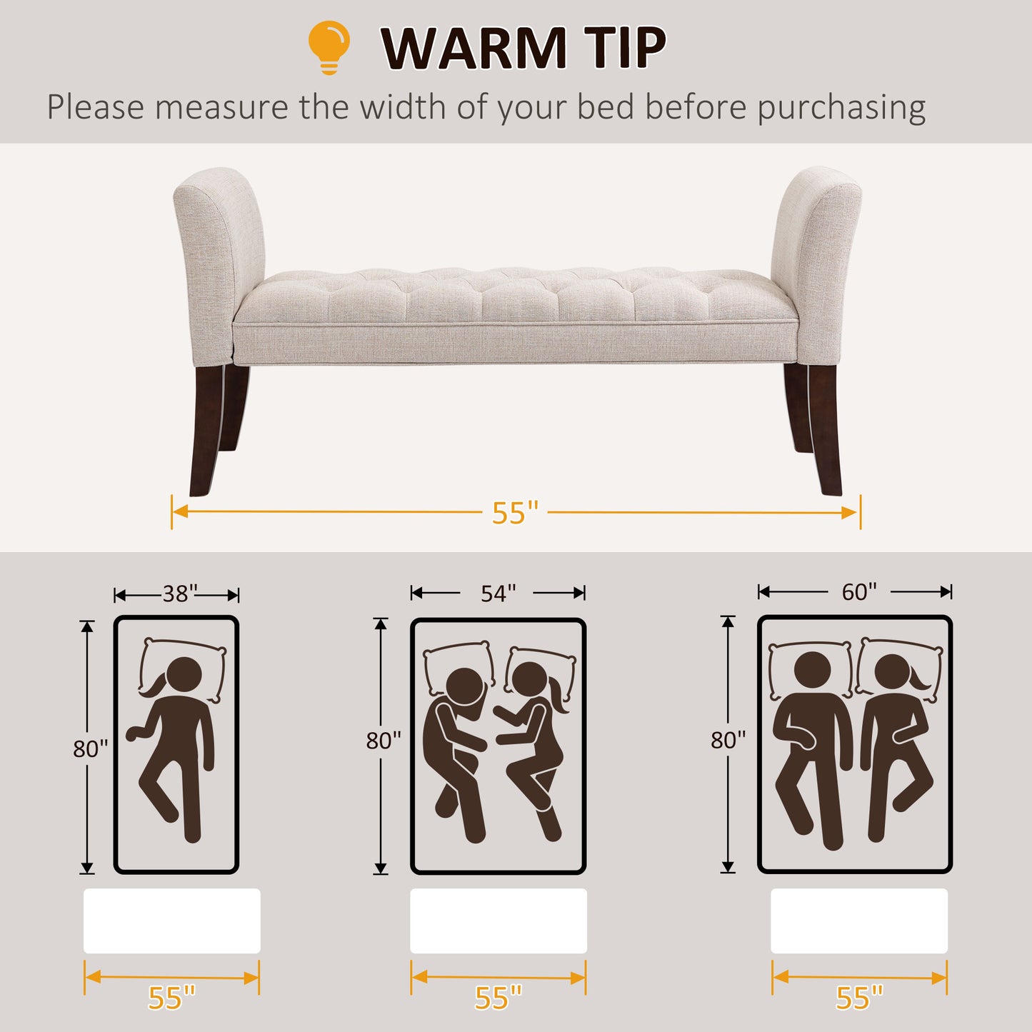 Upholstered Bedroom Bench with Button Tufted Design